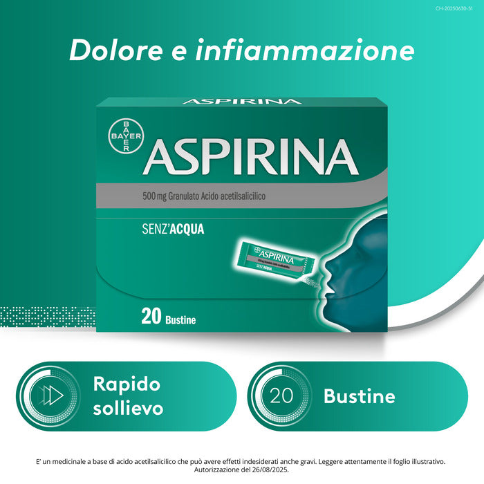 Aspirina in Granuli Senz'Acqua Antidolorifico e Antinfiammatorio contro Mal di Testa e Dolore 20 Bst-14