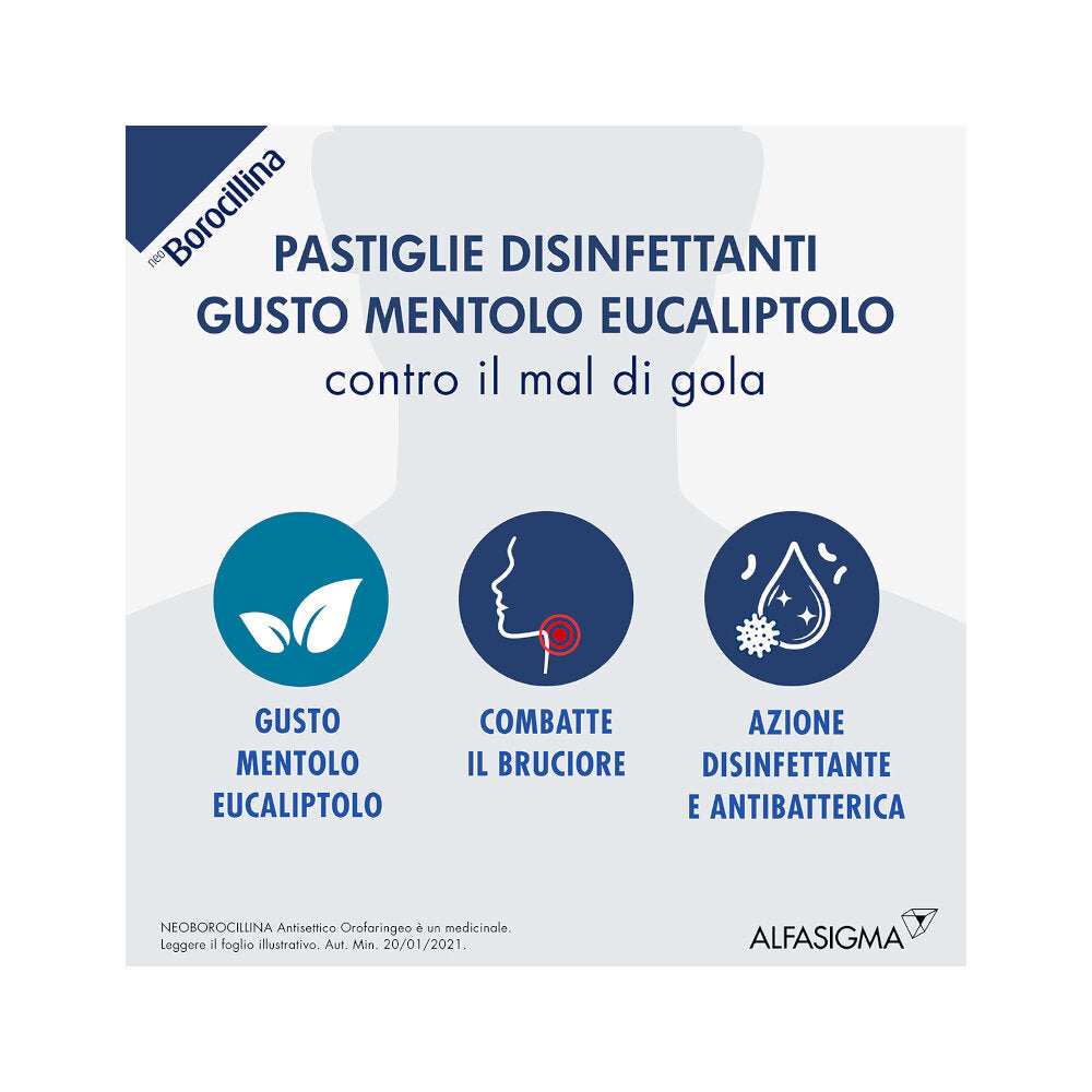 Neoborocillina Antisettico Orofaringeo 16 pastiglie gusto mentolo e eucaliptolo-5