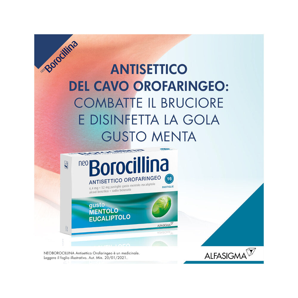Neoborocillina Antisettico Orofaringeo 16 pastiglie gusto mentolo e eucaliptolo-7