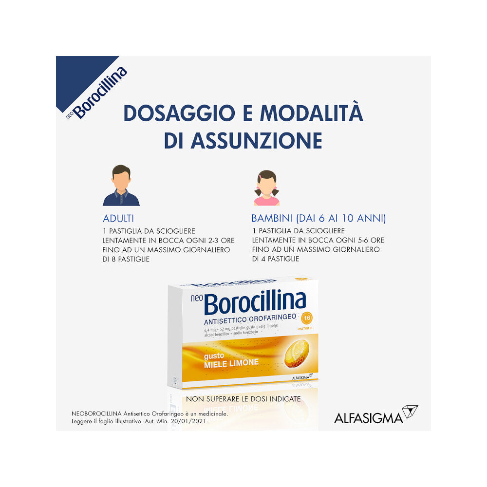 Neoborocillina Antisettico orofaringeo 16 pastiglie gusto miele e limone-5