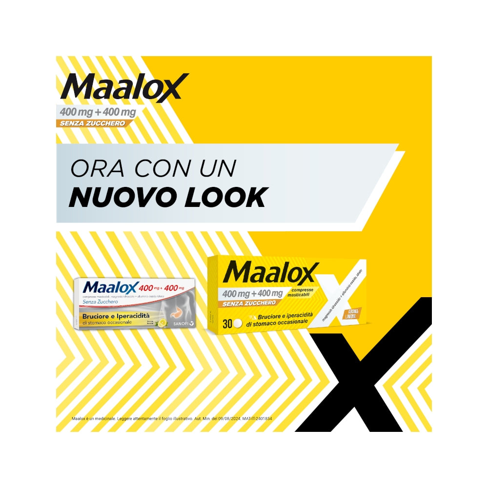 Maalox 400+400 Mg Contro Acidità di Stomaco Occasionale Senza Zucchero 30 cpr-10
