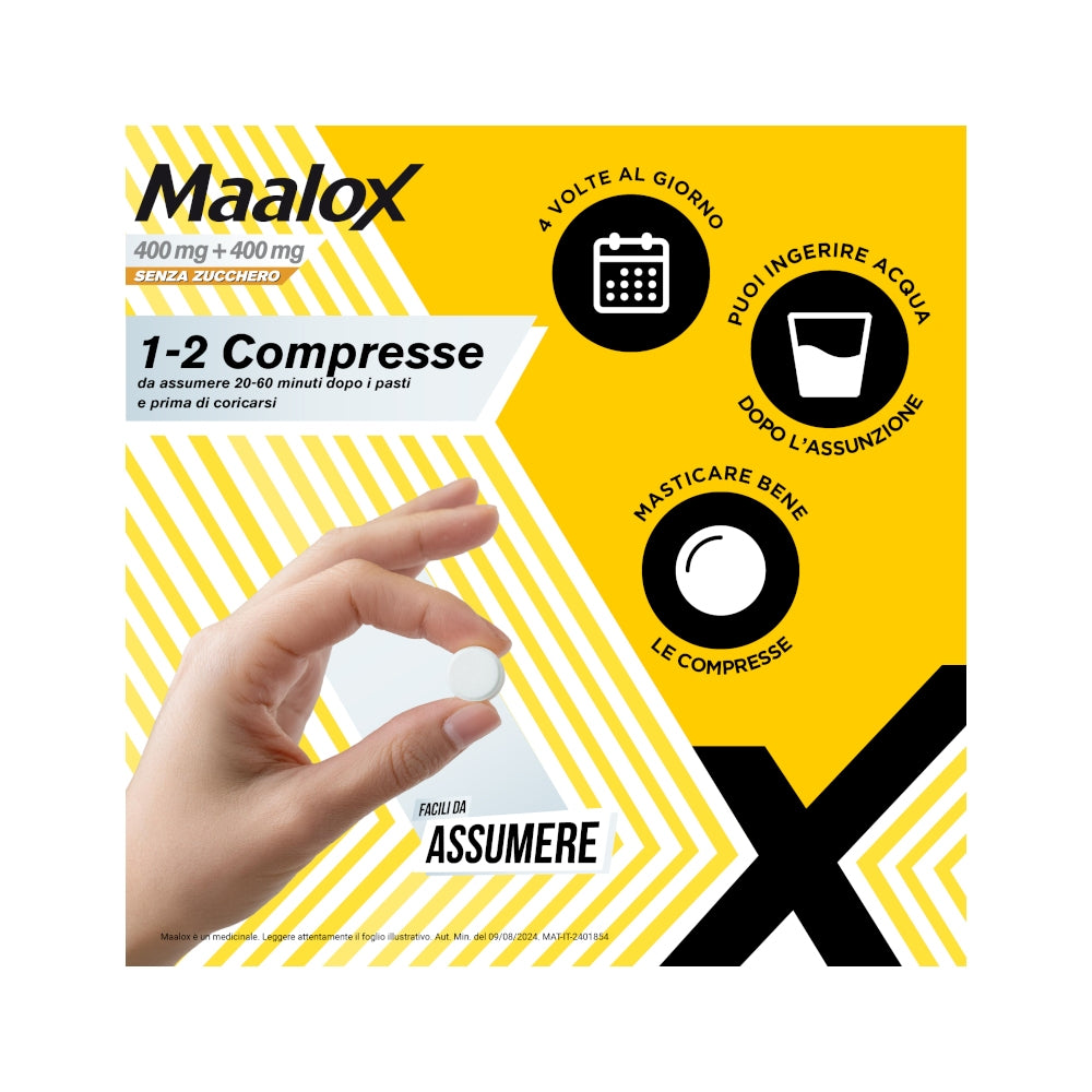 Maalox 400+400 Mg Contro Acidità di Stomaco Occasionale Senza Zucchero 30 cpr-14