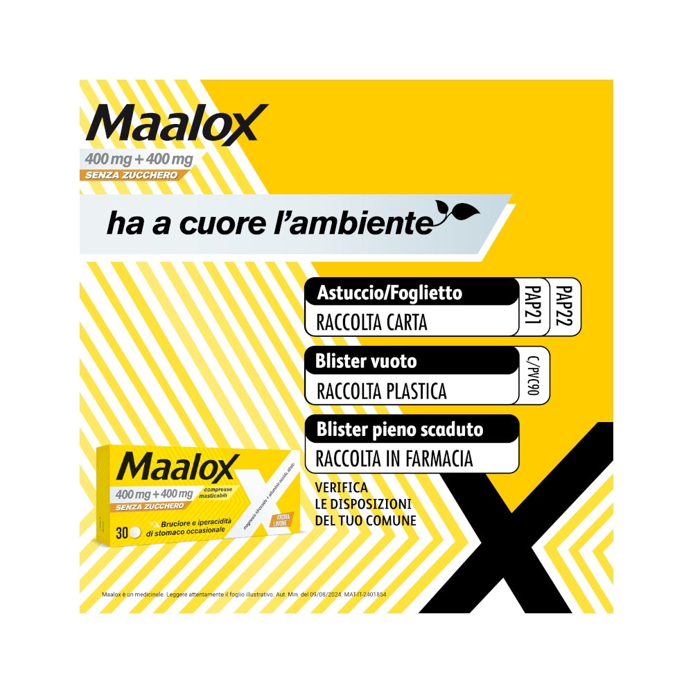 Maalox 400+400 Mg Contro Acidità di Stomaco Occasionale Senza Zucchero 30 cpr-15