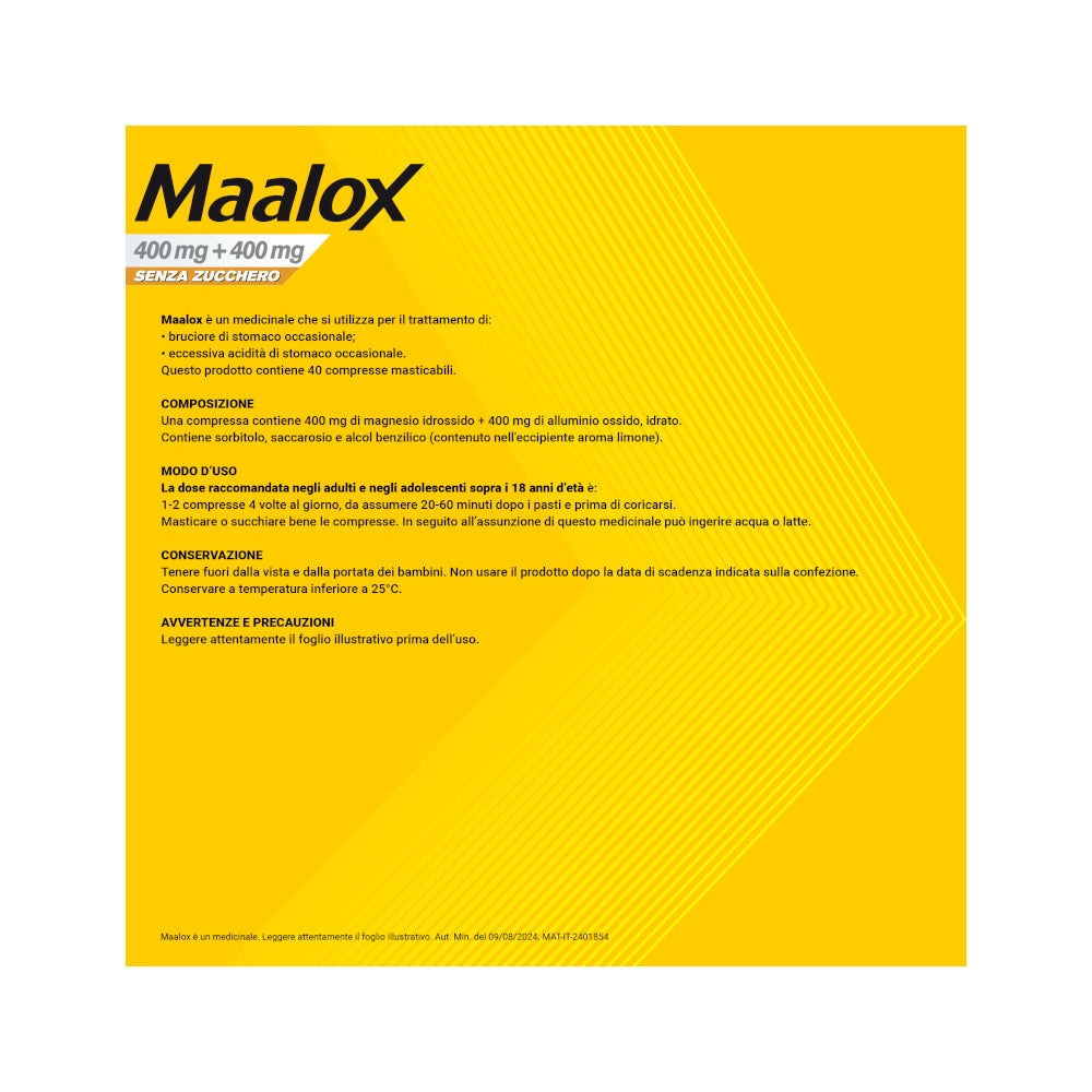 Maalox 400+400 Mg Contro Acidità di Stomaco Occasionale Senza Zucchero 30 cpr-16