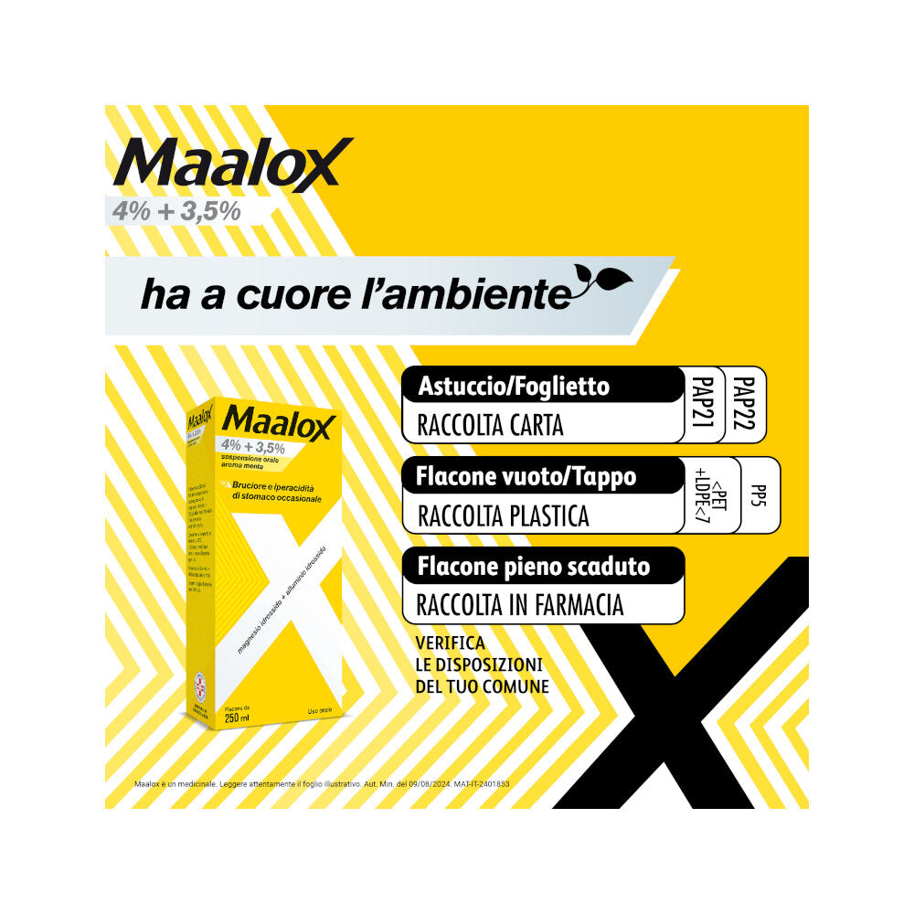 Maalox 400+400 Sospensione Orale Contro Acidità di Stomaco Occasionale 250 ml-7