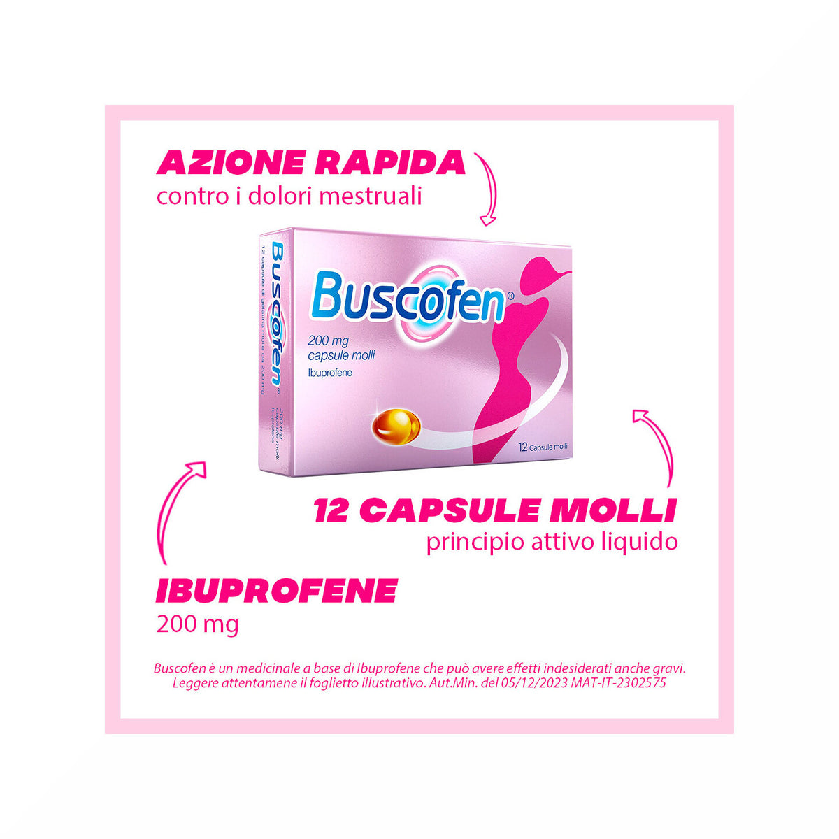 Buscofen 200 mg Con Ibuprofene Analgesico Contro Dolori Da Ciclo 12 Capsule Molli-8