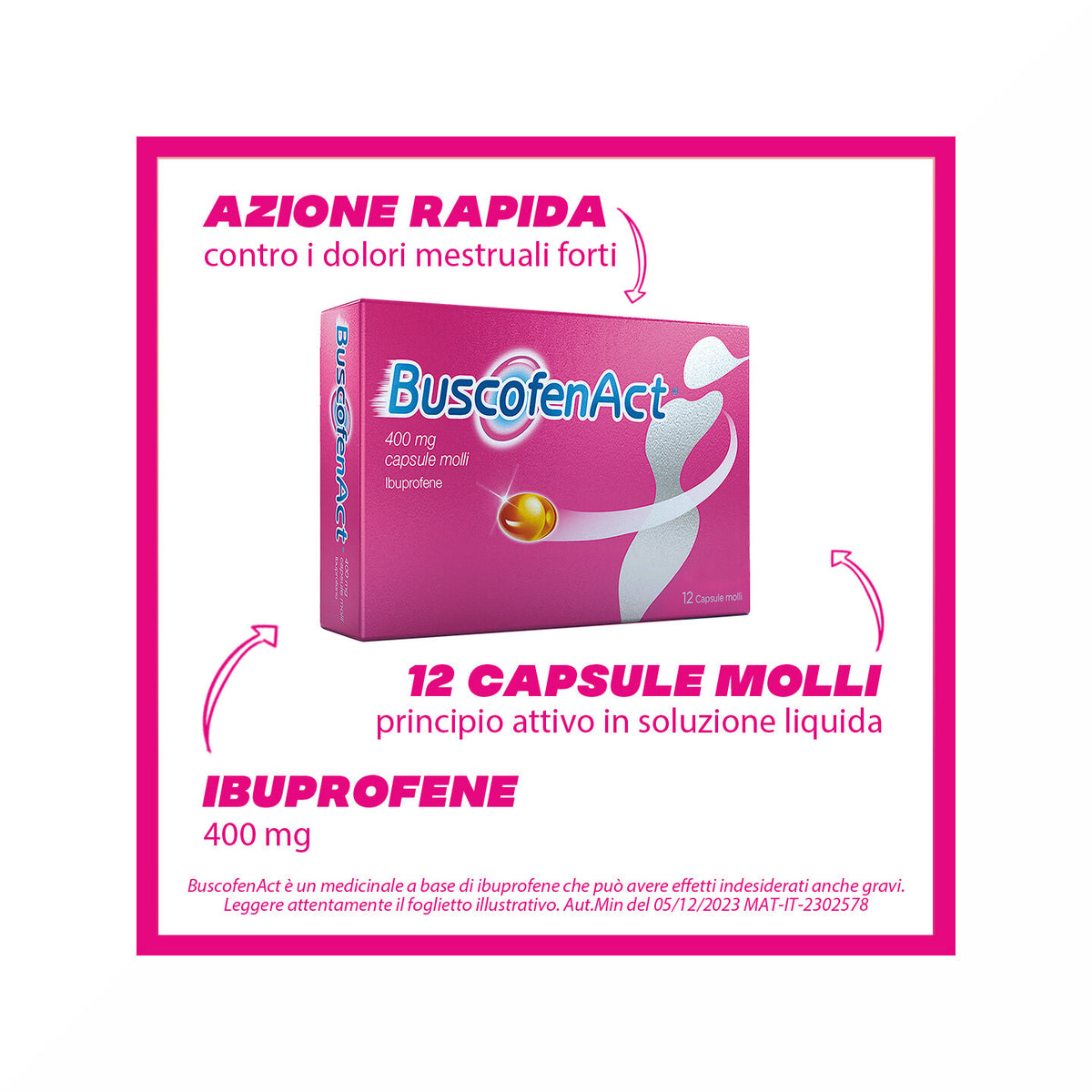 BuscofenAct 400 mg Con Ibuprofene Analgesico Contro Dolori Forti Da Ciclo 12 Capsule Molli-8