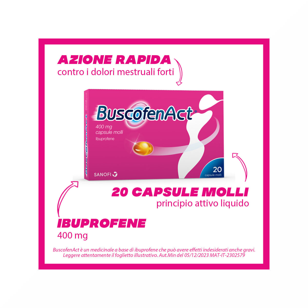 BuscofenAct 400 mg Con Ibuprofene Analgesico Contro Dolori Forti Da Ciclo 20 Capsule Molli-8