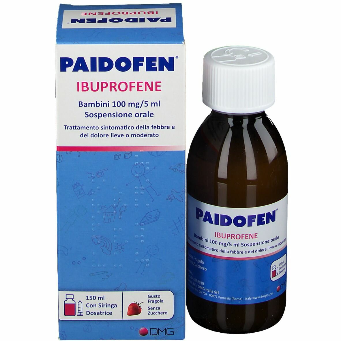 Paidofen100 mg/5 ml fragola senza zucchero sciroppo150 ml-1