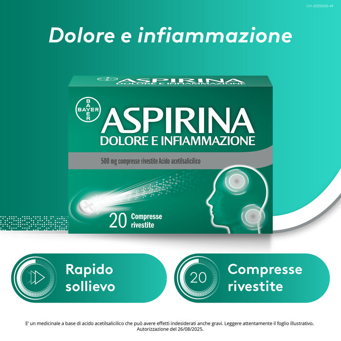 Aspirina Dolore e Infiammazione Antidolorifico Antinfiammatorio per Mal di Testa e Dolori 20 Cpr-28