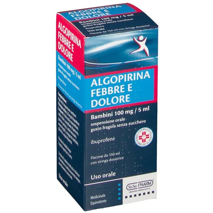 Algopirina Febbre E Dolore Bambini 100mg/5ml Gusto Fragola 150ml-1