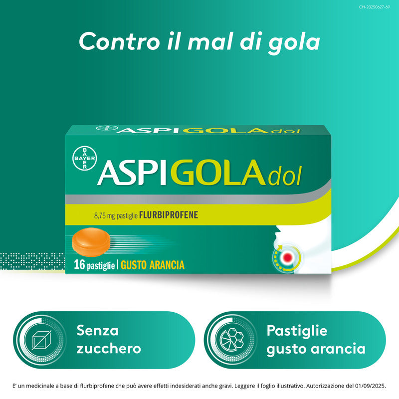 Aspi Gola Dol Caramelle Gola Antinfiammatorio per Mal di gola 16 Pastiglie Senza Zucchero Arancia-16