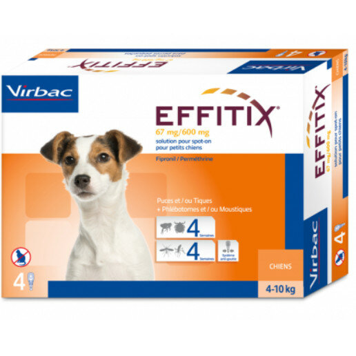 Virbac Effitix 67mg/600 mg Soluzione Spot-on per cani 4-10kg 4 pipette-2