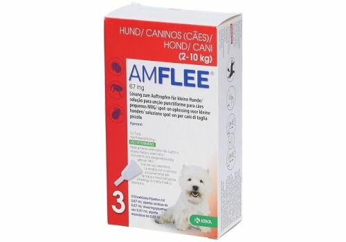 Amflee 0,67ml 67mg Spot-On Soluzione Antiparassitaria Per Cani Da 2 A 10kg 3 Pipette-1