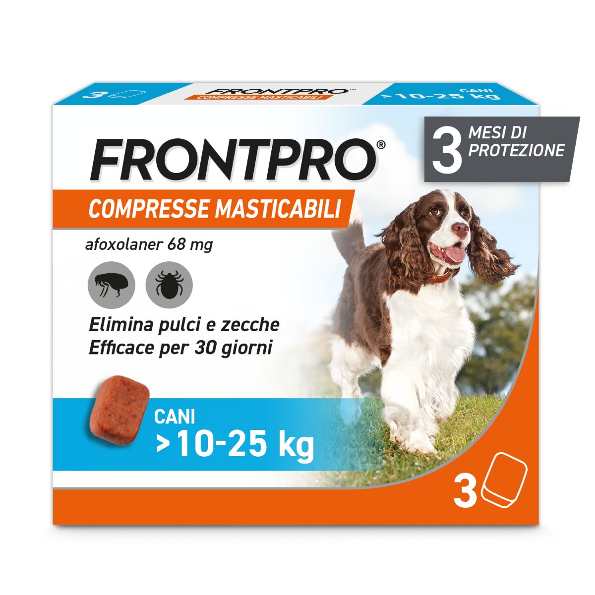 Frontpro Contro Pulci e Zecche 3 compresse masticabili per cani 10-25kg 68mg-2