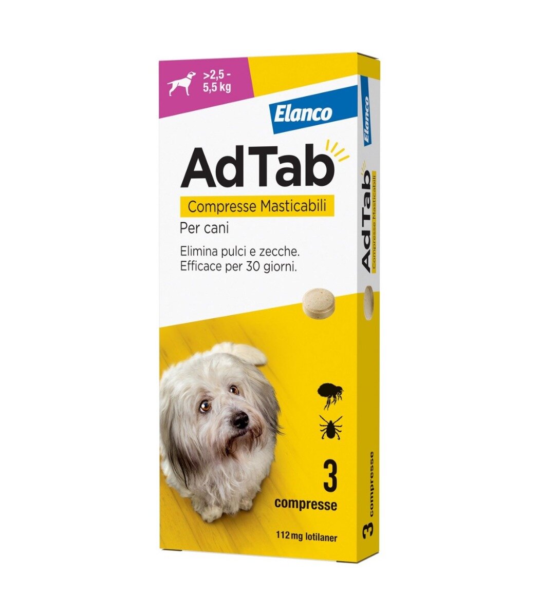 Adtab Per Cani Da 2,5 A 5,5kg 3 Compresse Masticabili 112mg-2