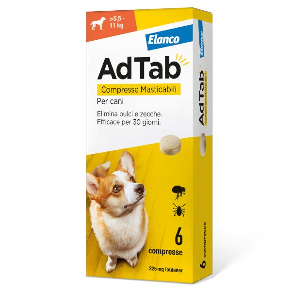 Adtab Per Cani Da 5,5 A 11kg 6 Compresse Masticabili 225mg
