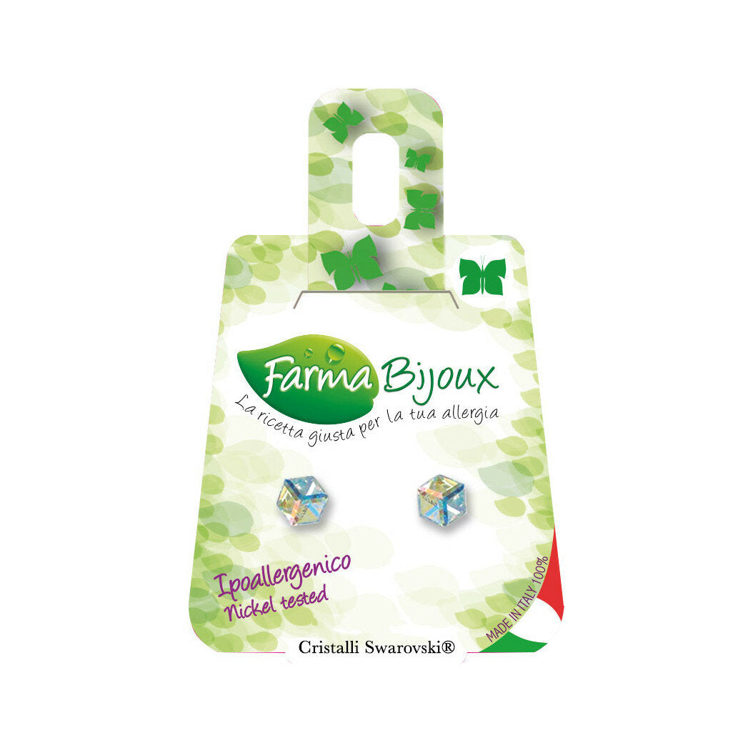 Farma Bijoux Orecchino Cubo Swarovski 4 mm Aurora Boreale 1 Paio-2