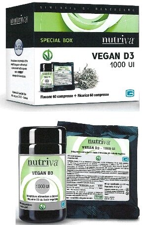 Nutriva Vegan D3 1000 UI Benessere Di Ossa e Sistema Immunitario Flacone 60 Compresse + Ricarica 60-2