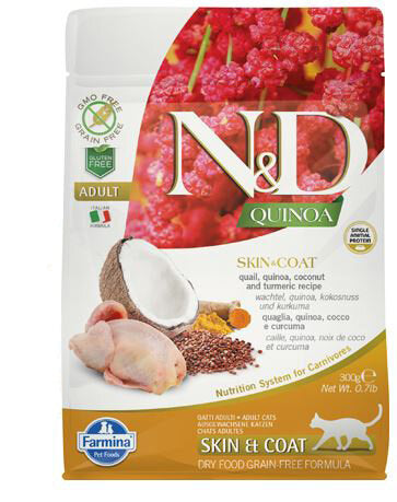 Farmina Natural & Delicious All Breed Quinoa Skin & Coat Quaglia Grain Free Cibo Secco Per Gatti 300g-1