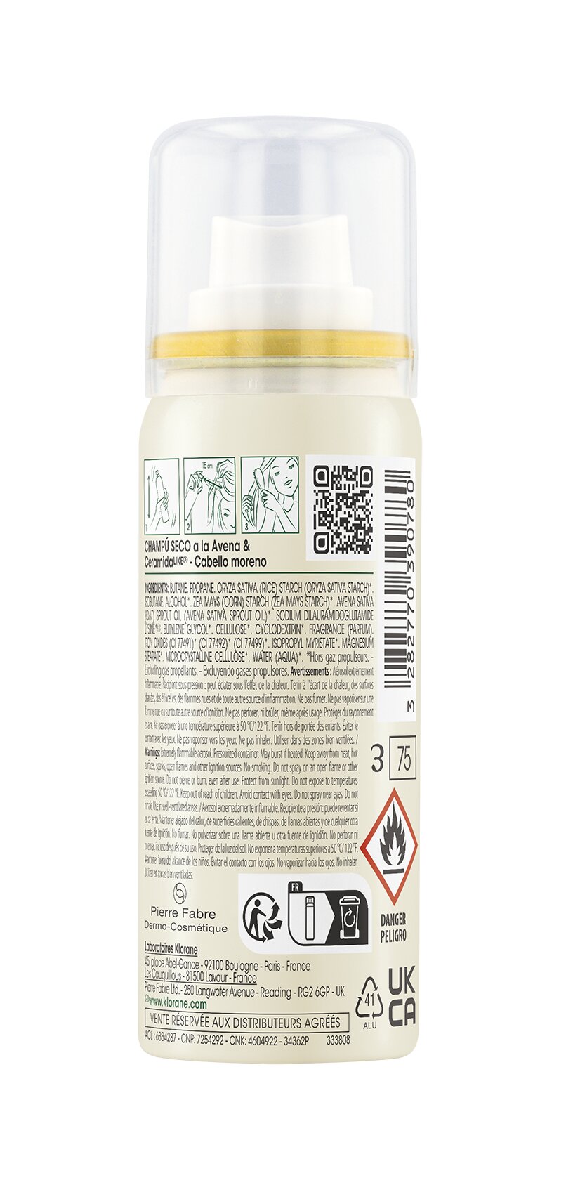 Klorane Shampoo Secco Avena Naturale Extra Delicato Capelli Scuri 50ml-3