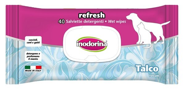 Inodorina Refresh Salviette Detergenti Al Talco Per Cani E Gatti 40 Pezzi-1
