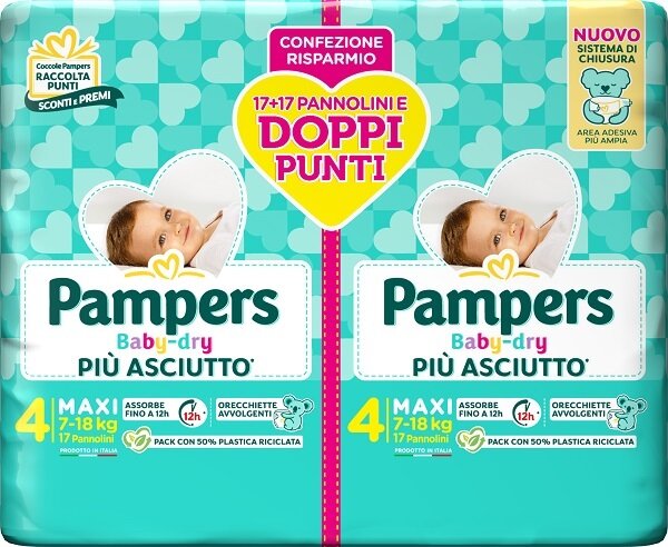 Pampers Baby Dry Pannolino Duo Maxi 34 Pezzi 7-18 Kg Taglia 4-1