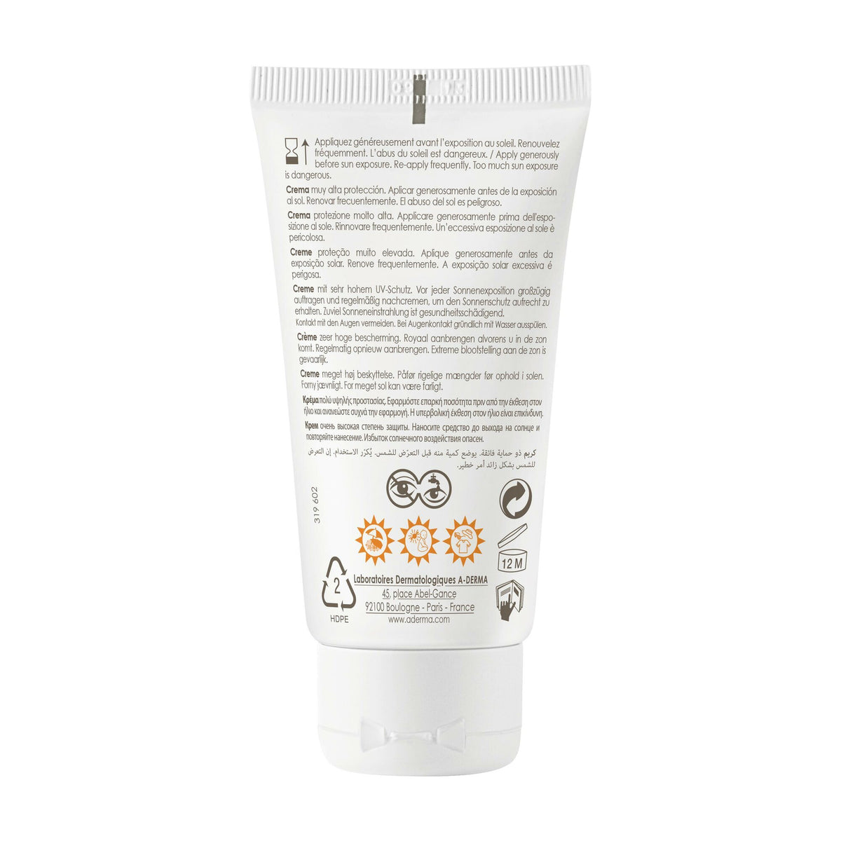 A-Derma Protect Crema protezione solare viso molto alta SPF50+ per pelli fragili secche 40ml-5