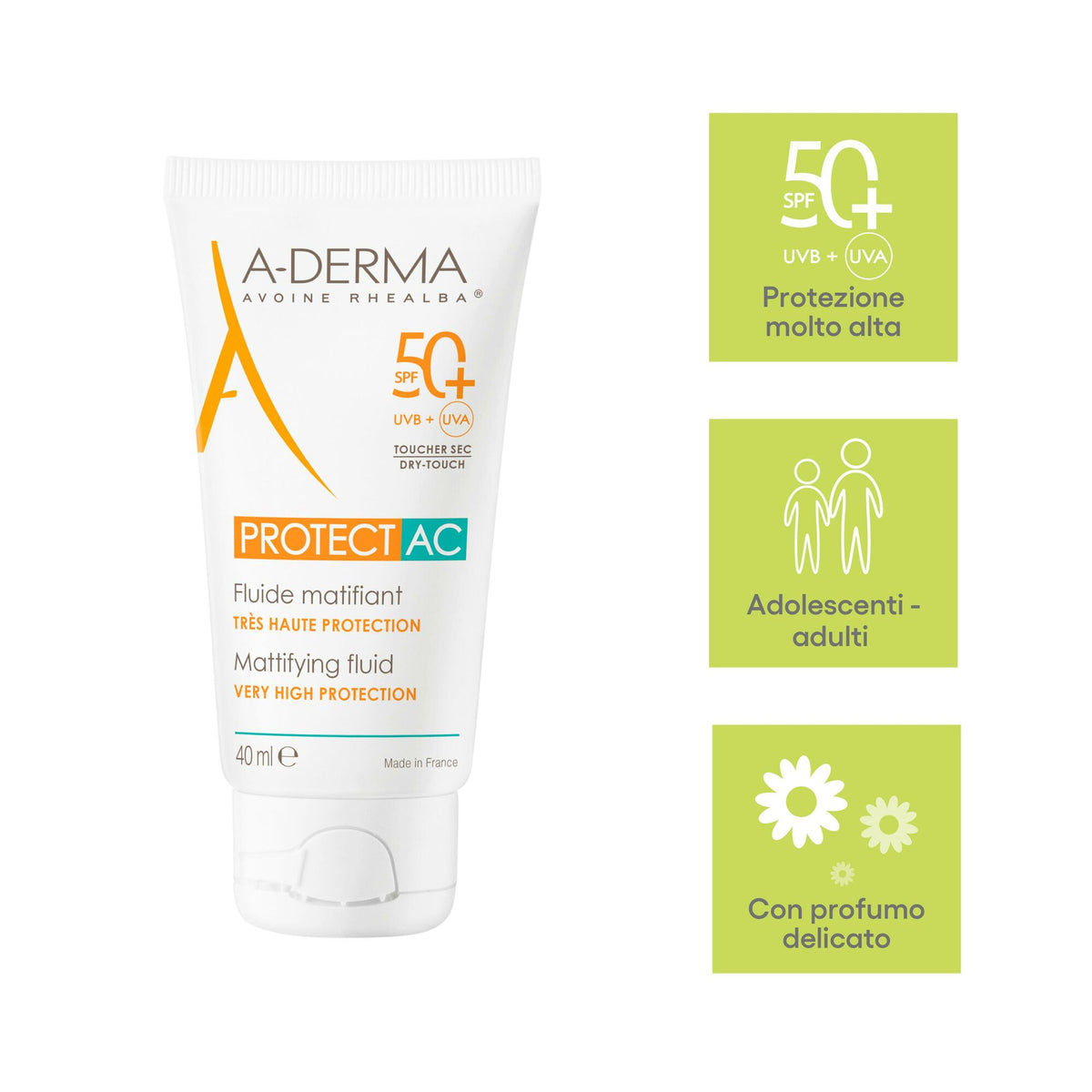 A-Derma Protect AC Fluido opacizzante protezione solare viso molto alta SPF50+ 40ml-6