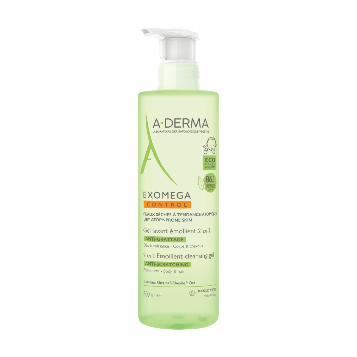 A-Derma Exomega Control gel detergente emolliente 2 in 1 corpo e capelli pelle secca 500ml-10