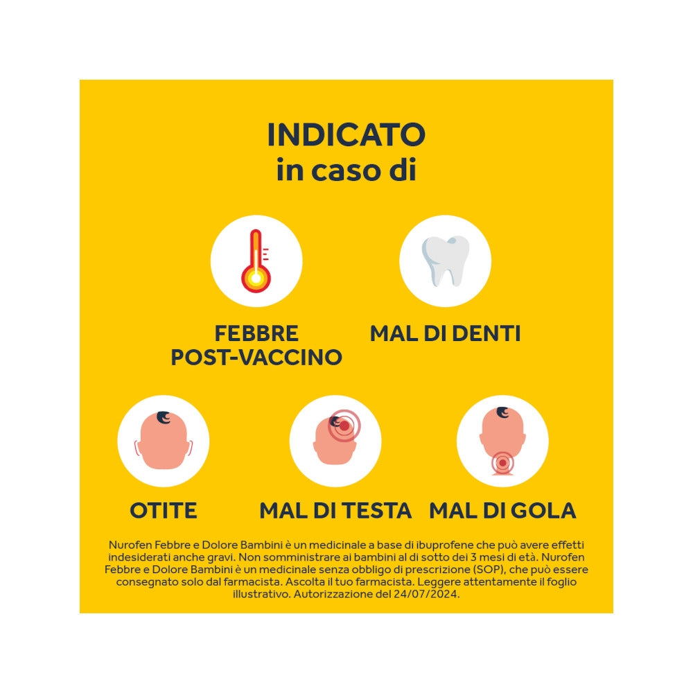 Nurofen Febbre e dolore per bambini uso orale 100 mg / 5ml gusto arancia 150ml con siringa dosatrice-3