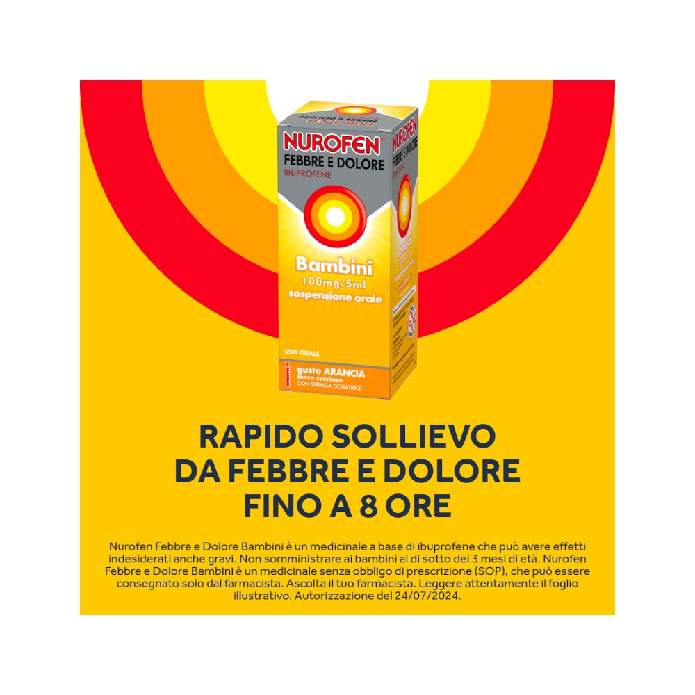 Nurofen Febbre e dolore per bambini uso orale 100 mg / 5ml gusto arancia 150ml con siringa dosatrice-6