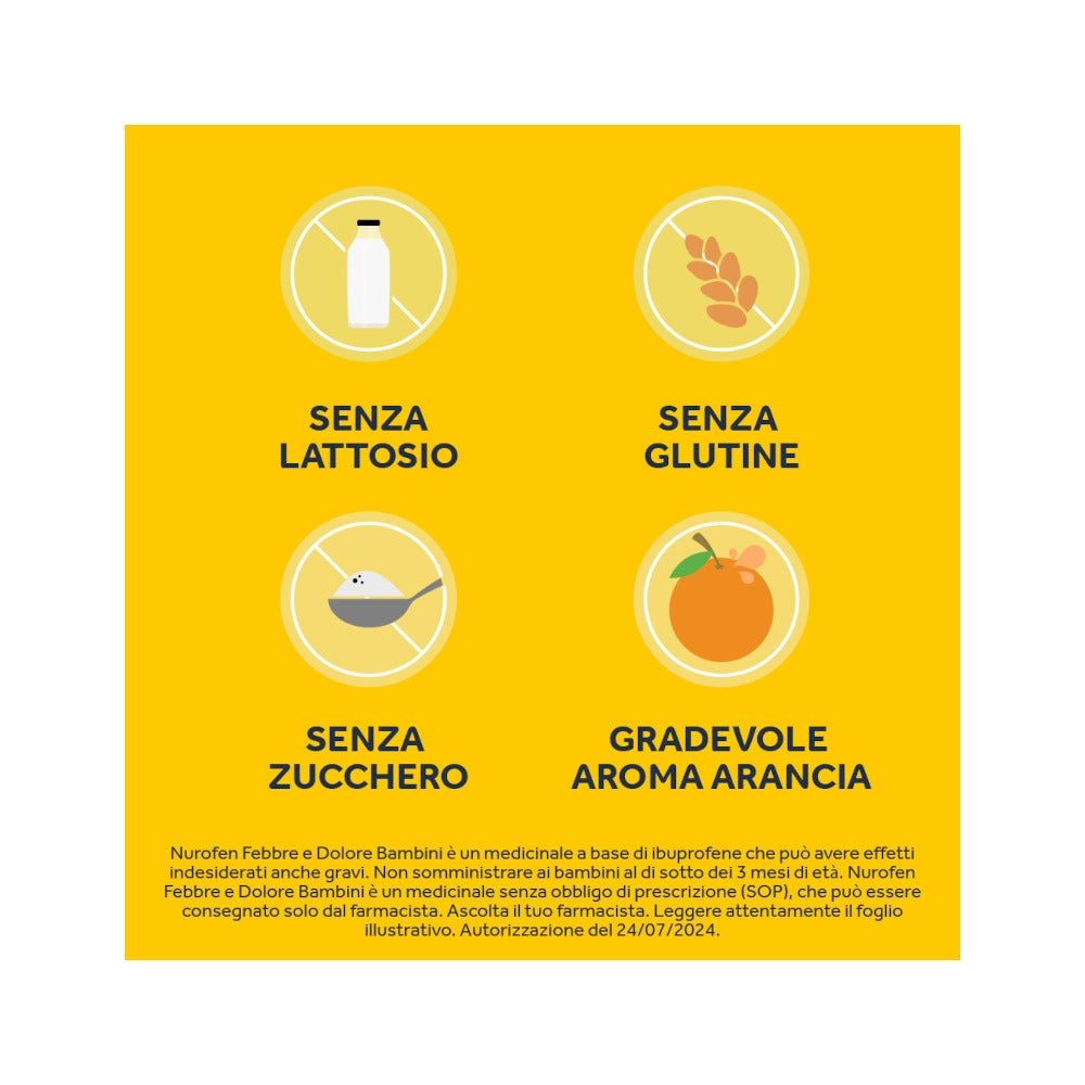 Nurofen Febbre e dolore per bambini uso orale 100 mg / 5ml gusto arancia 150ml con siringa dosatrice-7