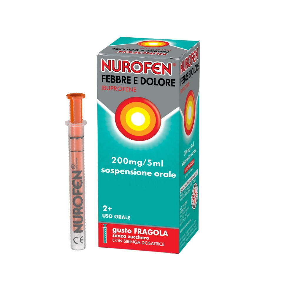 Nurofen Febbre e dolore per bambini uso orale 200 mg / 5ml gusto fragola 100ml con siringa dosatrice-9