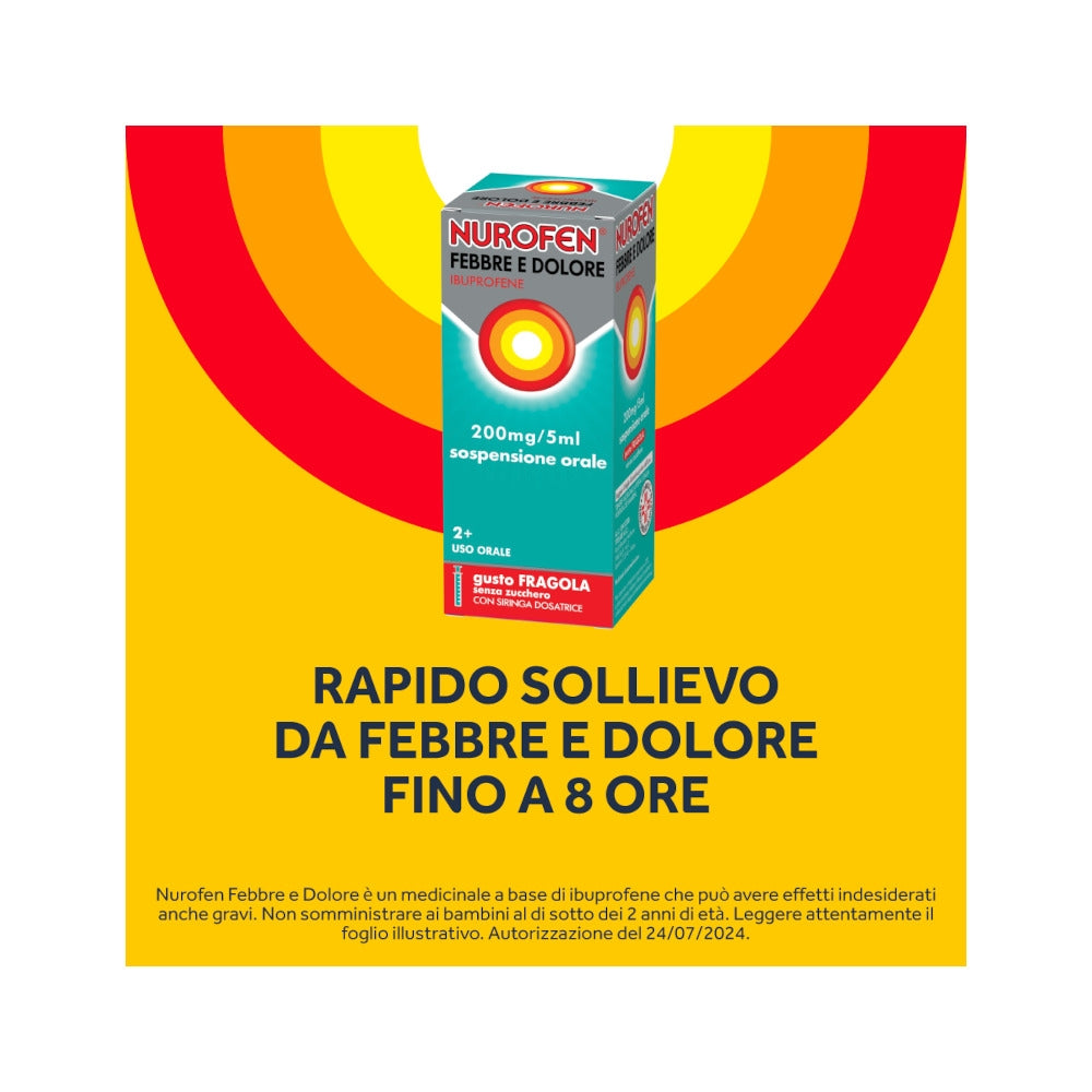 Nurofen Febbre e dolore per bambini uso orale 200 mg / 5ml gusto fragola 100ml con siringa dosatrice-12
