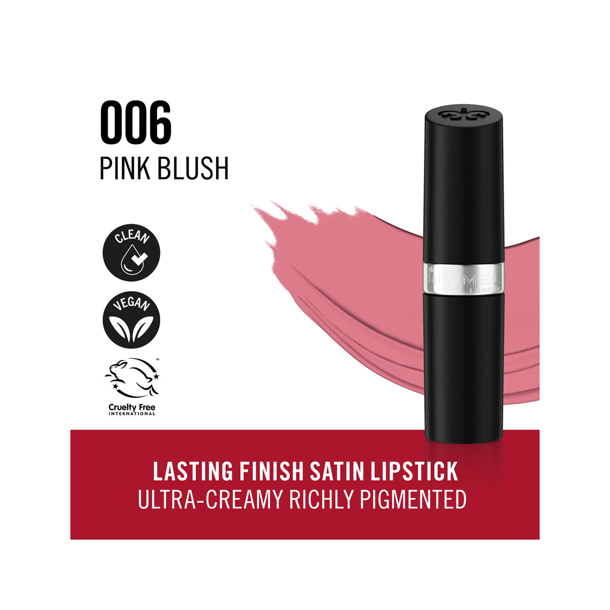 Rimmel Lasting Finish Rossetto Satinato Idratante Formula Vegana 4g 006 Pink Blush-3