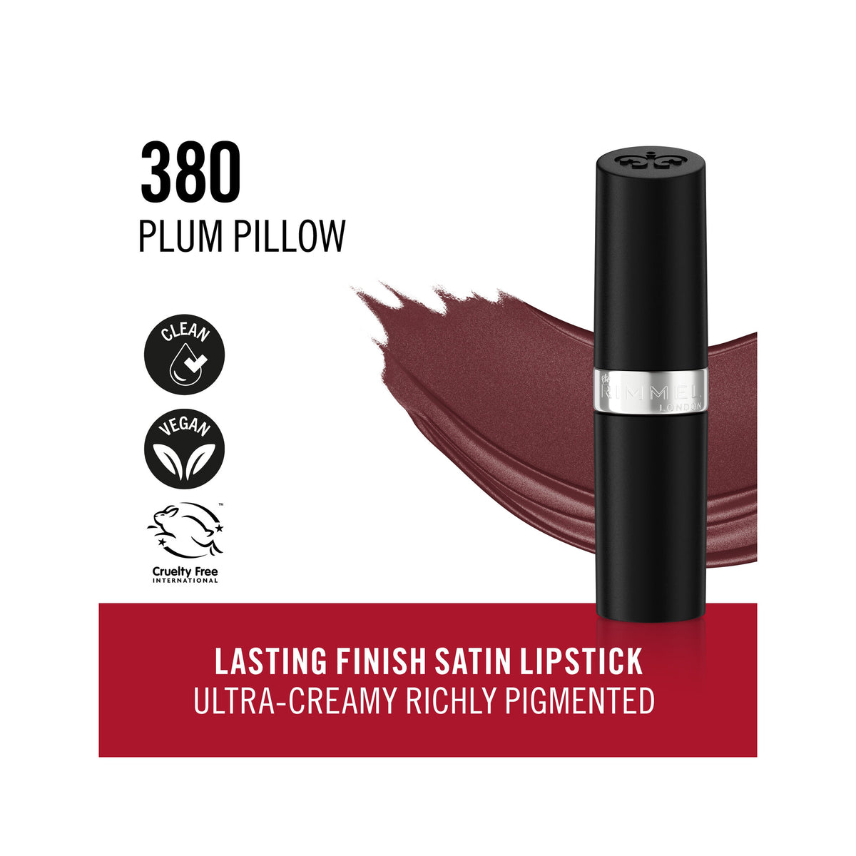 Rimmel Lasting Finish Rossetto Satinato Idratante Formula Vegana 4g 380 Plum Pillow-3