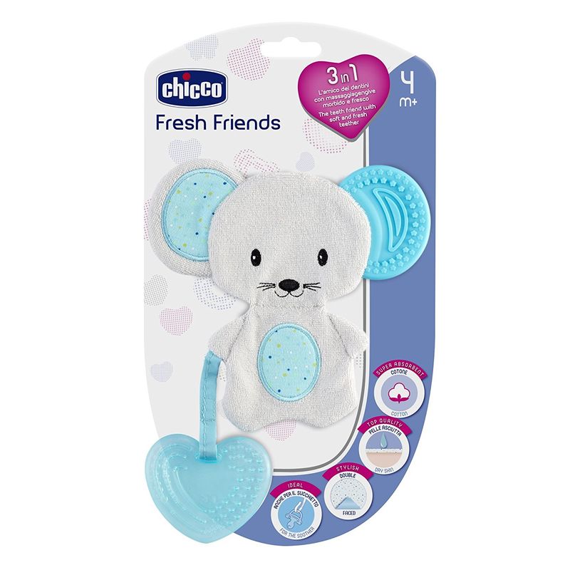 Chicco 3 in 1 L'amico dei dentini con  massaggiagengive morbido e fresco azzurro 4m+-1