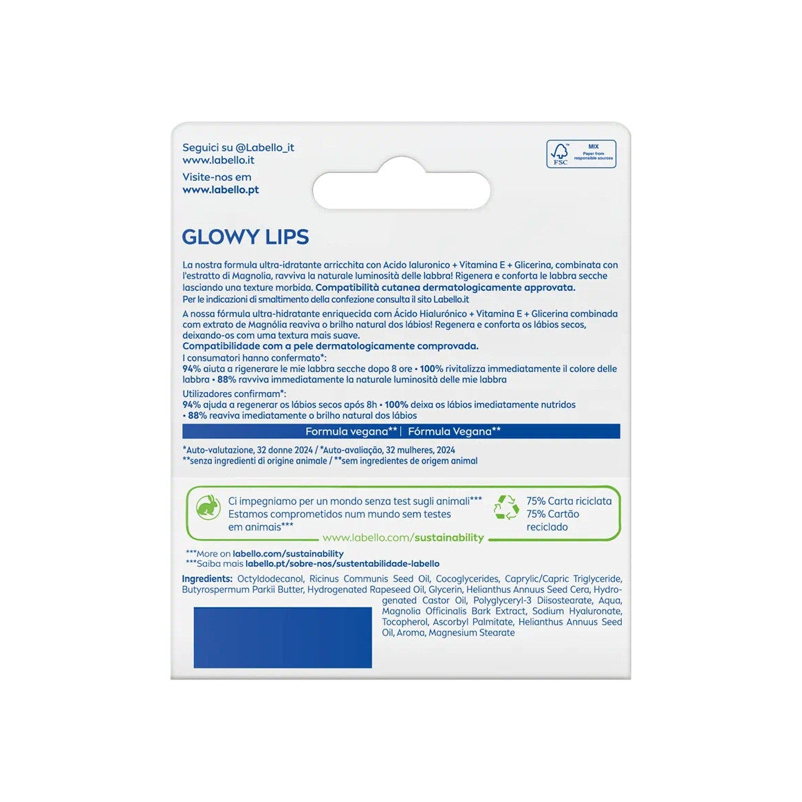 Labello Glowy Lips Per Labbra Secche Ultra-Idratante Acido Ialuronico + Vitamina E + Glicerina 10ml-2