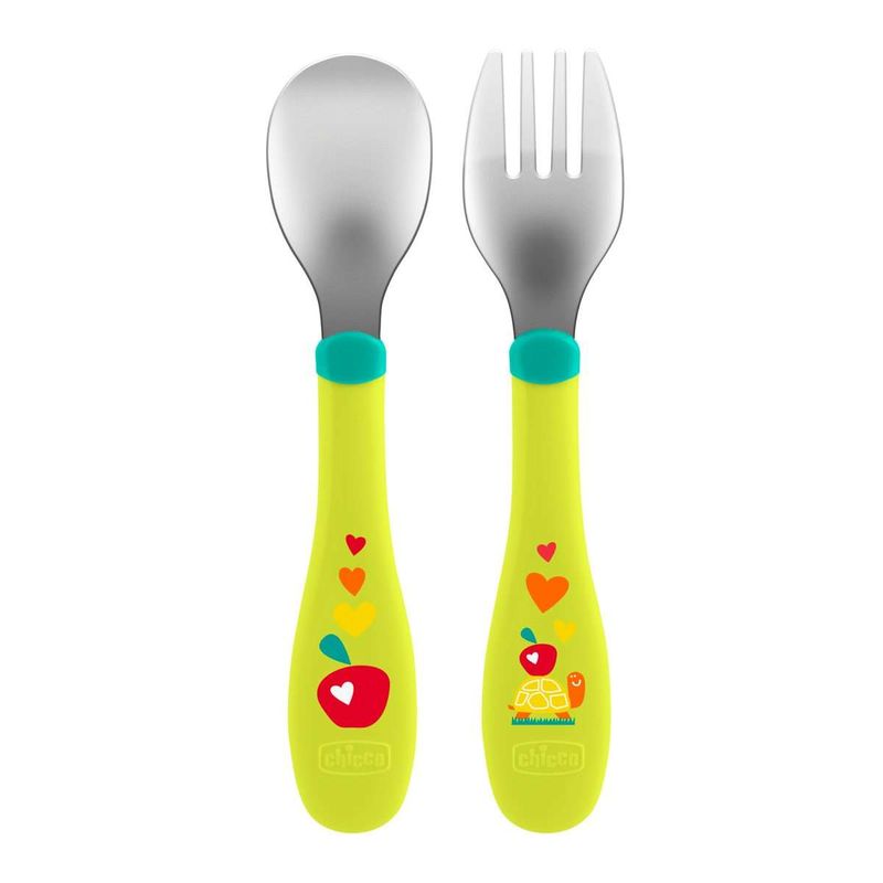 Chicco Posate Inox colore Verde +18 mesi-1