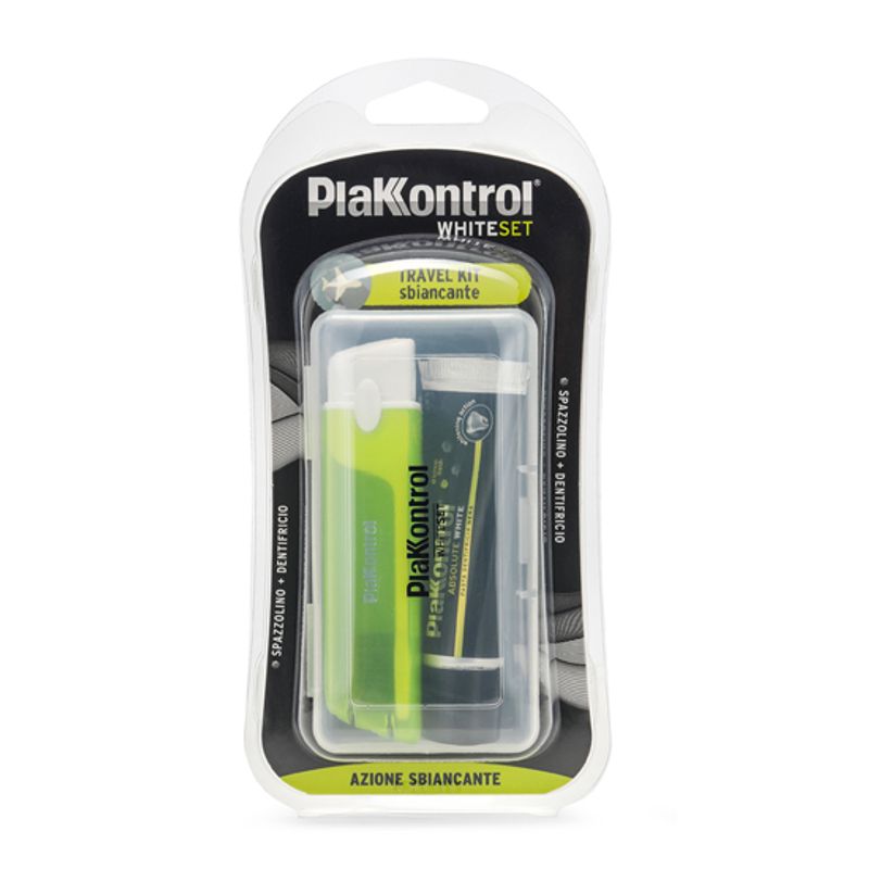 Plakkontrol White Set Travel Kit Spazzolino e Dentifricio azione sbiancante-1