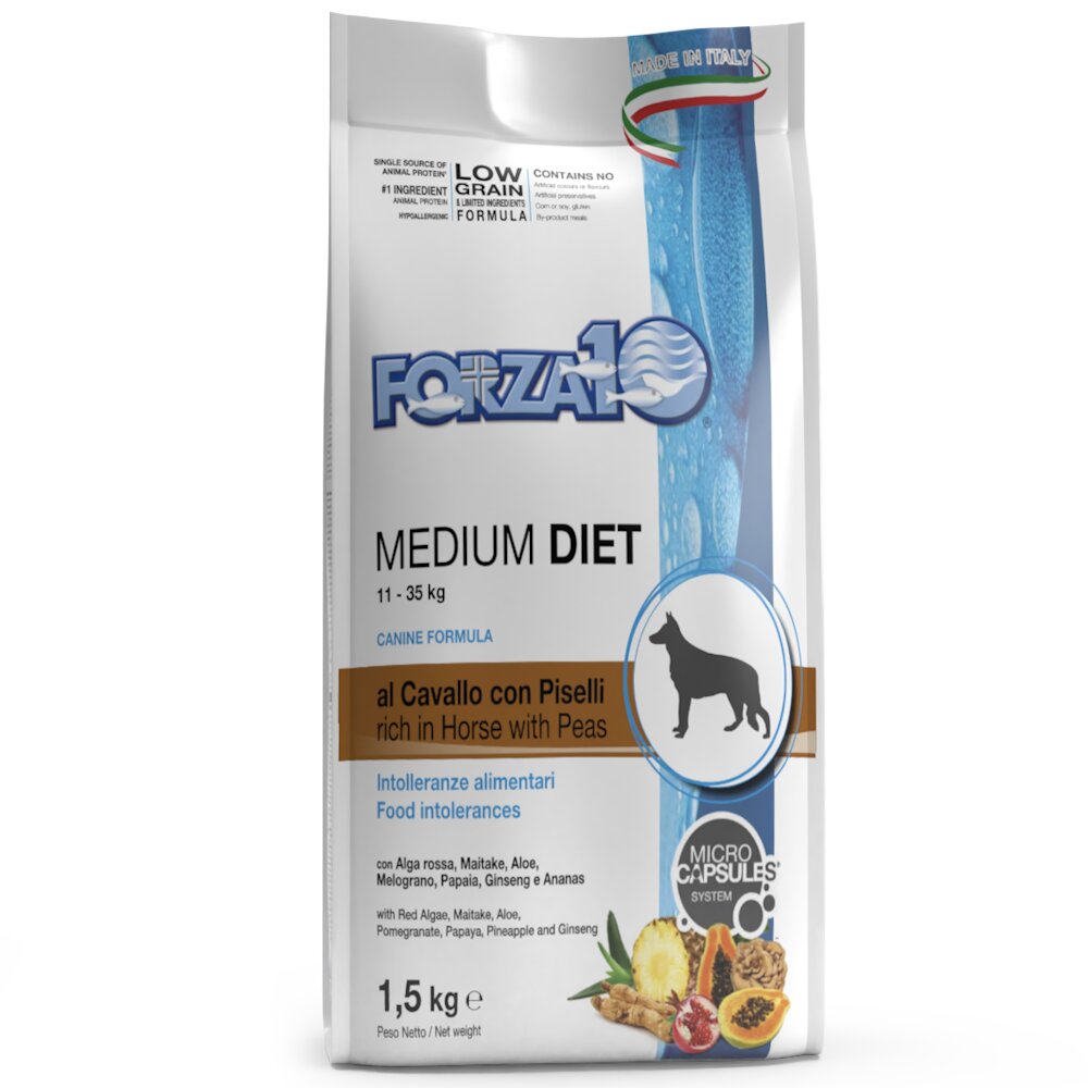 Forza10 Medium Diet Crocchette Al Cavallo E Piselli Per Cani Taglia Media Sacco 1,5kg-1