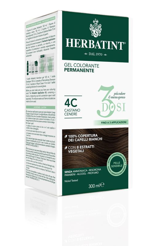 Herbatint Tinta per Capelli Gel Colorante Permanente 3Dosi 4C Castano Cenere 300ml-2