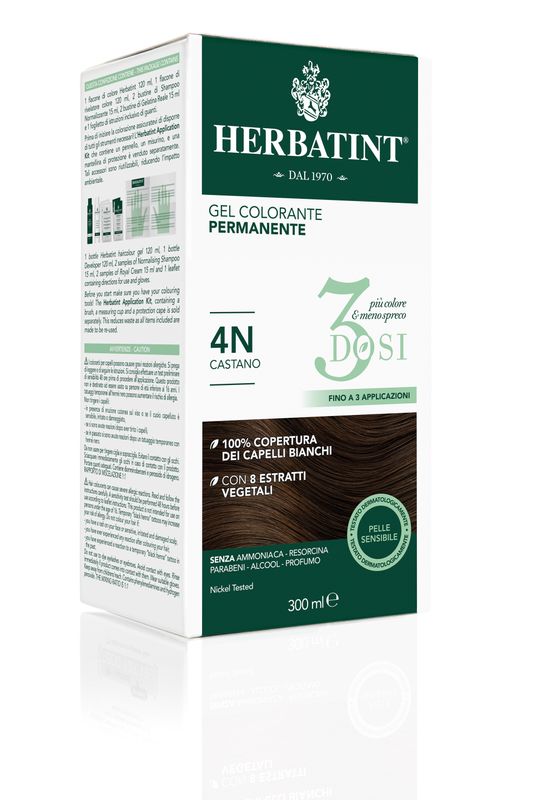 Herbatint Tinta per Capelli Gel Colorante Permanente 3Dosi 4N Castano 300ml-2