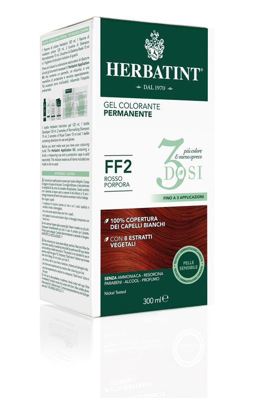 Herbatint Tinta per Capelli Gel Colorante Permanente 3Dosi colore FF2 Rosso Porpora 300ml-2