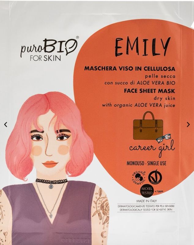Purobio For Skin Emily maschera viso in cellulosa carrer girl 1 maschera monouso-1