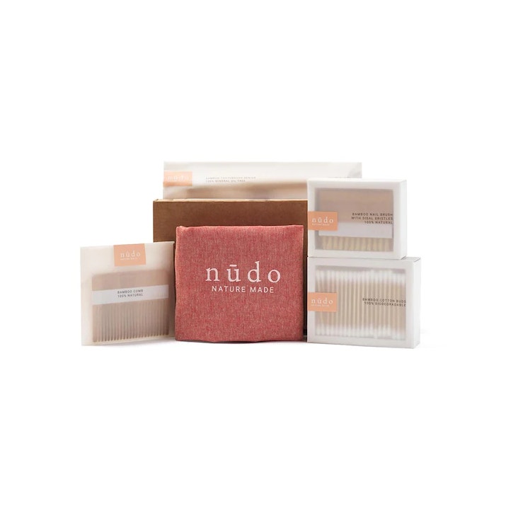 Nudo Kit Bamboo Essentials Cotton Fioc + Spazzolino Denti + Pettine + Spazzola Unghie + Shopper In C-1