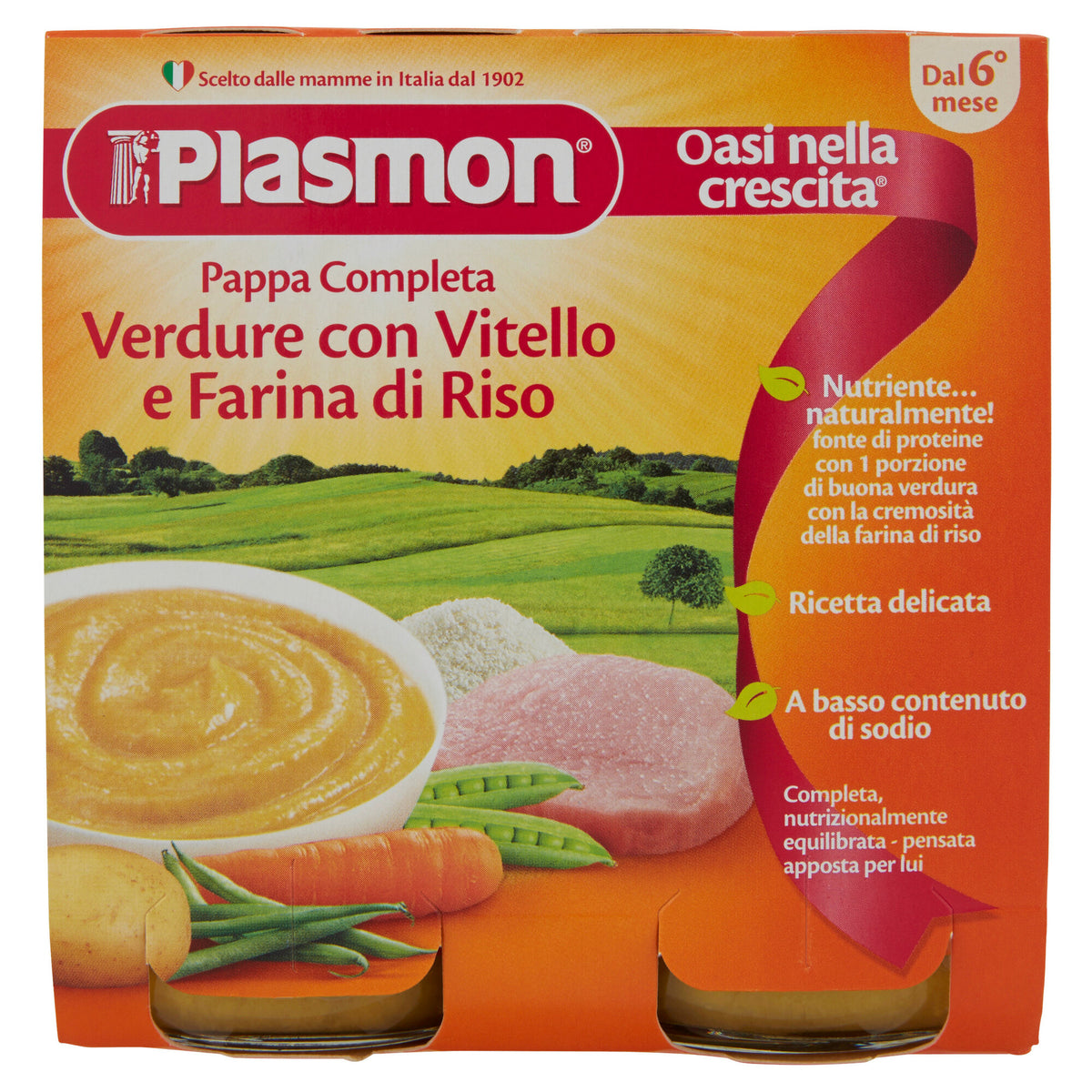 Plasmon Pappa Verdure Farina di Riso Vitello confezione 2 confezioni da 190g-2