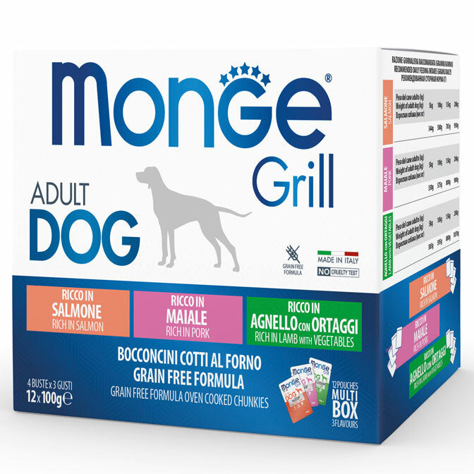 Monge Grill Adult Multibox Mix Salmone Maiale Agnello Cibo Umido Per Cani Adulti 12 Bustine-2
