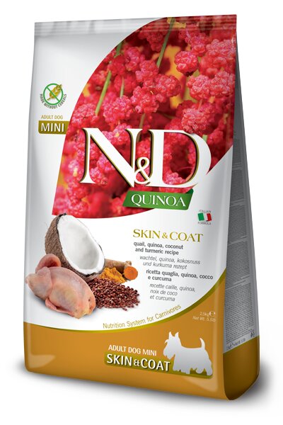 Farmina N&D Quinoa Dog Skin&Coat Quaglia Cocco E Curcuma Per Cani Adulti Taglia Mini Sacco 2,kg-1
